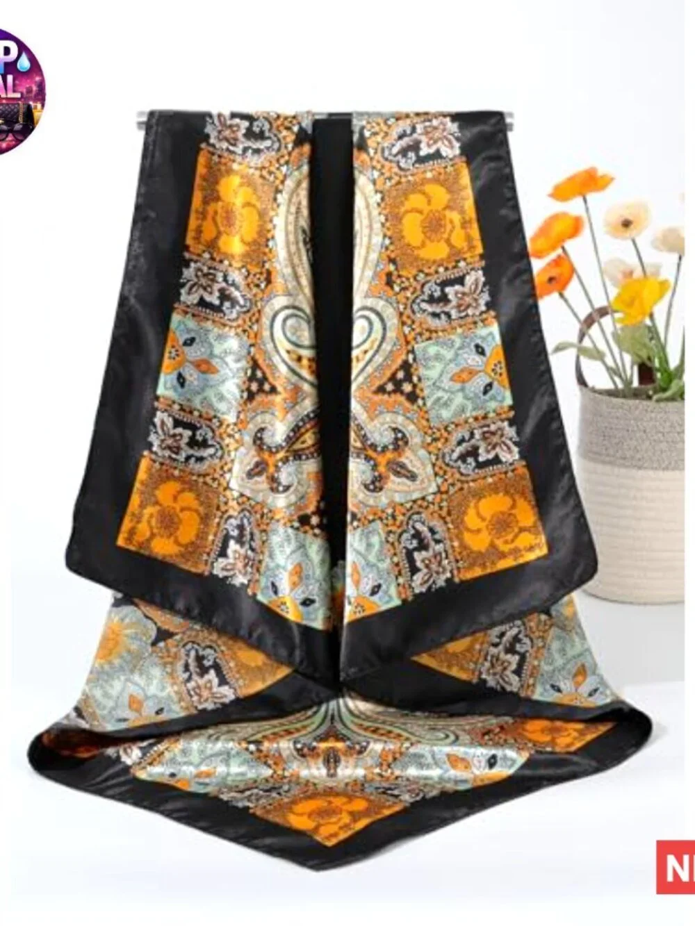Satin Head Scarf 2Pcs Large Square Silk Like Hair Wrapping Neck Scarf